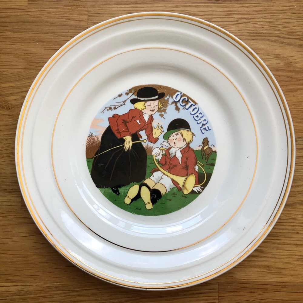 Vintage Ceranord France Semi Porcelain Dessert Plate - October Octobre
